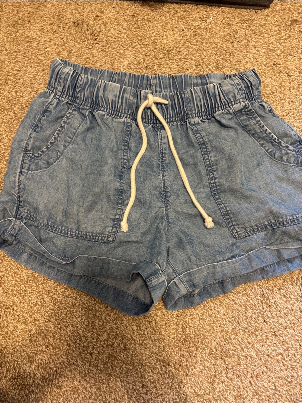 aerie Light Blue Denim Drawstring Shorts